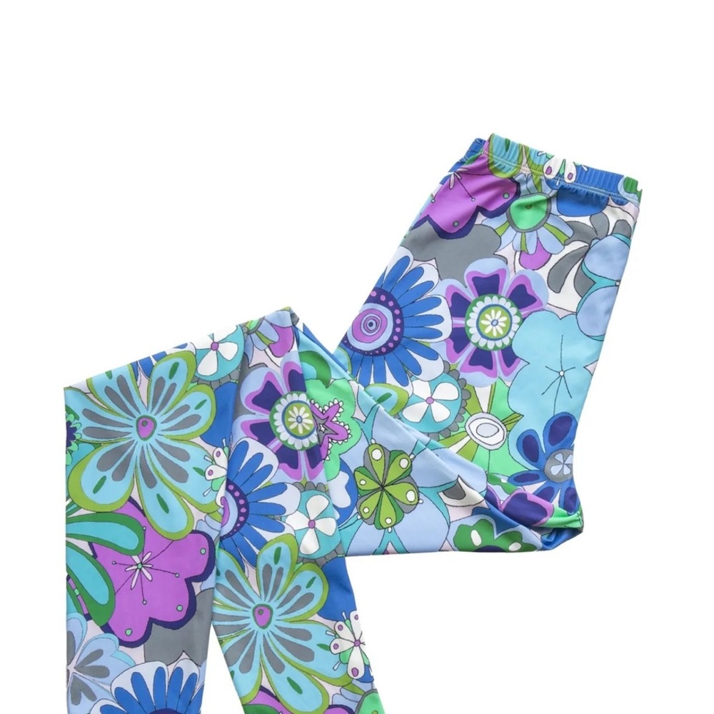 CeliaB Blue and Purple Leggings with Vintage Floral Design
